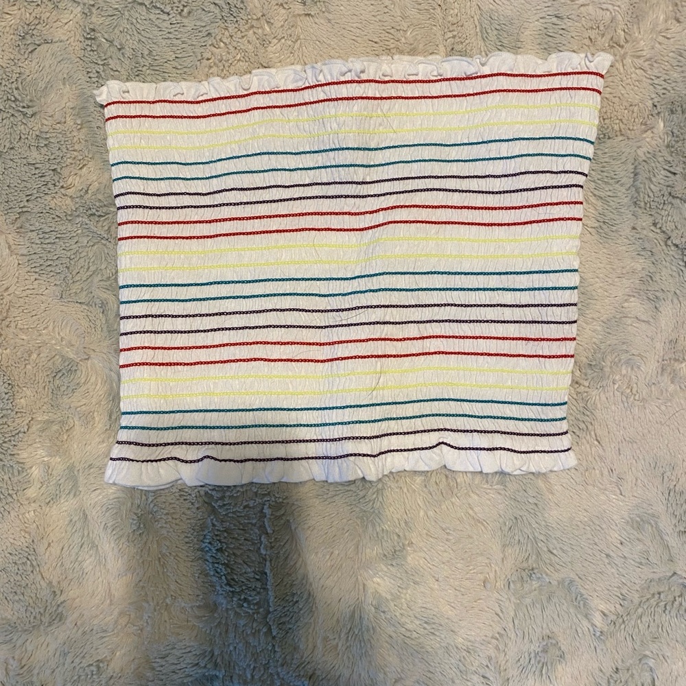 Striped Tube Top with Ruffle Trim
